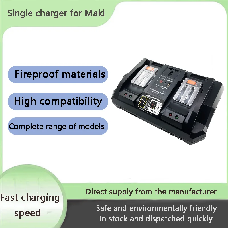 

Зарядное устройство Victpower с двойным напряжением для Makita DCB18RD с инвертором переменного тока и быстрой зарядкой QC3.0 Type-C 6A, автоматическое переключение 110–220 В,