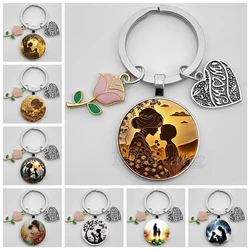 Fashionable Mom Child Pendant Keychain Mom Child Silhouette Pattern Glass Dome Keyring Thank You Mom Mother's Day Gift