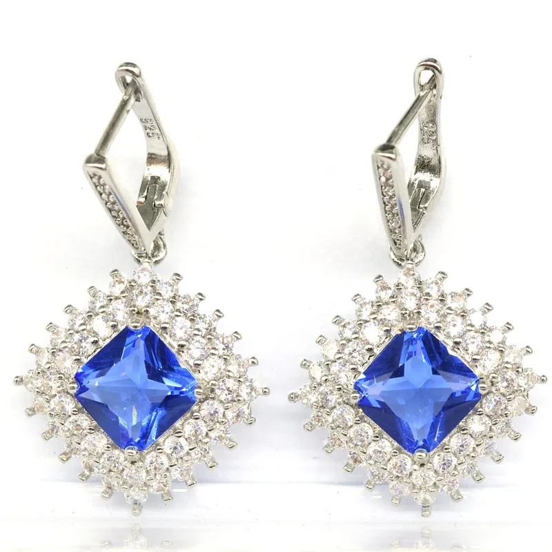 40x23mm Pretty Violet Tanzanite Color Changing Zultanite Rhodolite Garnet White CZ Woman's Preset Silver Plated Dangle Earrings