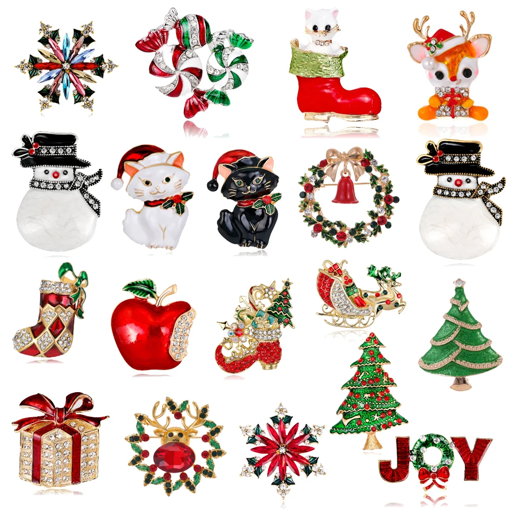 New Year Christmas Brooch, High Quality Rhinestone Christmas Snowman, Elk, Christmas Boots, Christmas Tree Pin Gift Jewelry