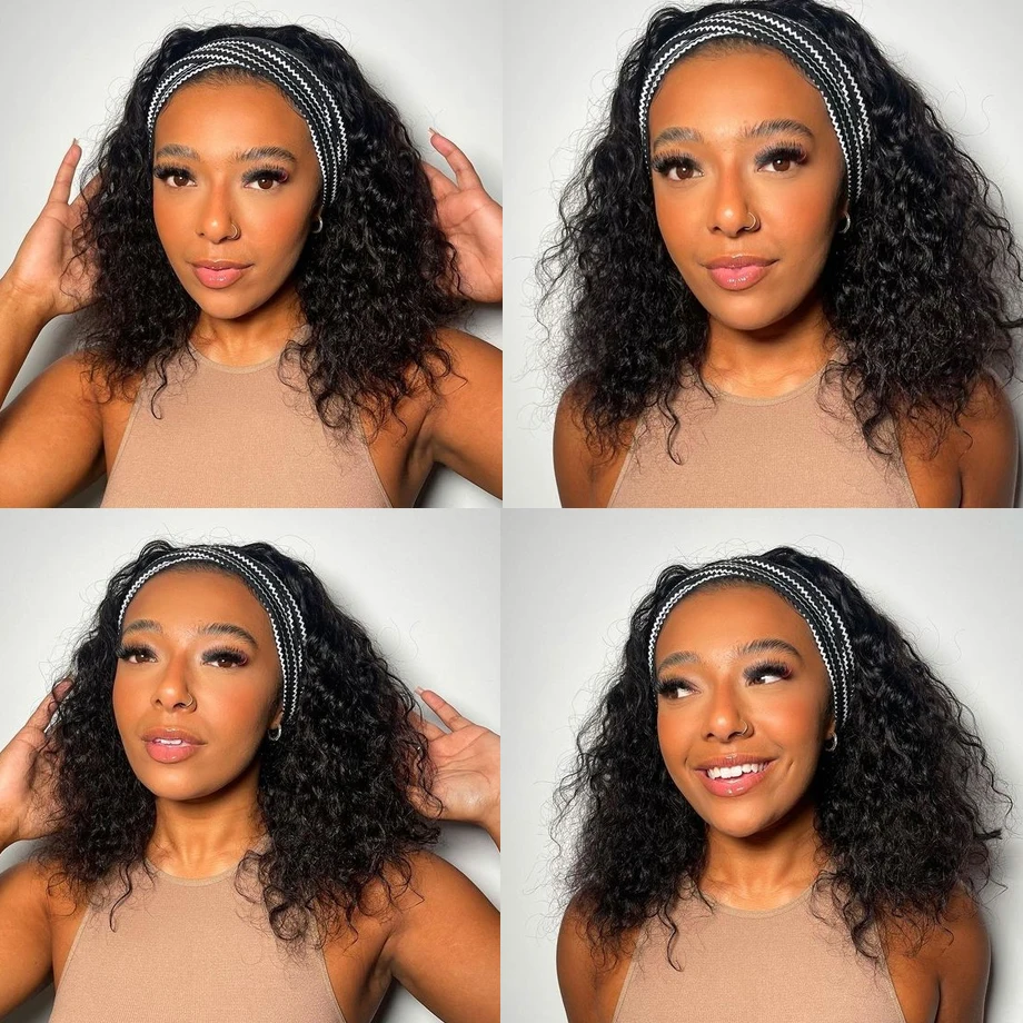 Headband Wig Human Hair Kinky Curly MYLOCKME No Glue Full Machine Made Brazilian Remy Human Hair Wigs For Women 180% Density image 6