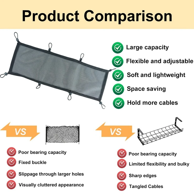 Cable Management Net Under Desk, Extra Large Cable Net, Flexible Privacy Mesh Cable Management Net, Under Desk Net Black