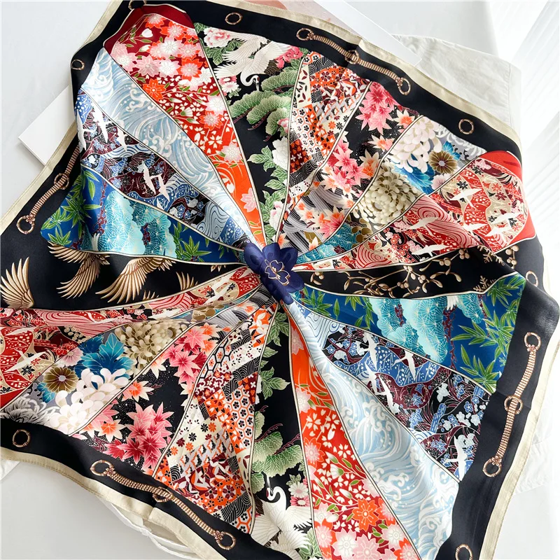 

Colorful Small Silk Scarf 65CM Women Spring Square Bandanas Hair Neck Scarves Accessories Women Foulard Femme 65cm*65cm