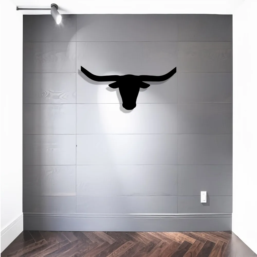 Long Horn Bull Head Iron Wall Decor Rural Farmhouse Art Symbol of Strength Home Decoration