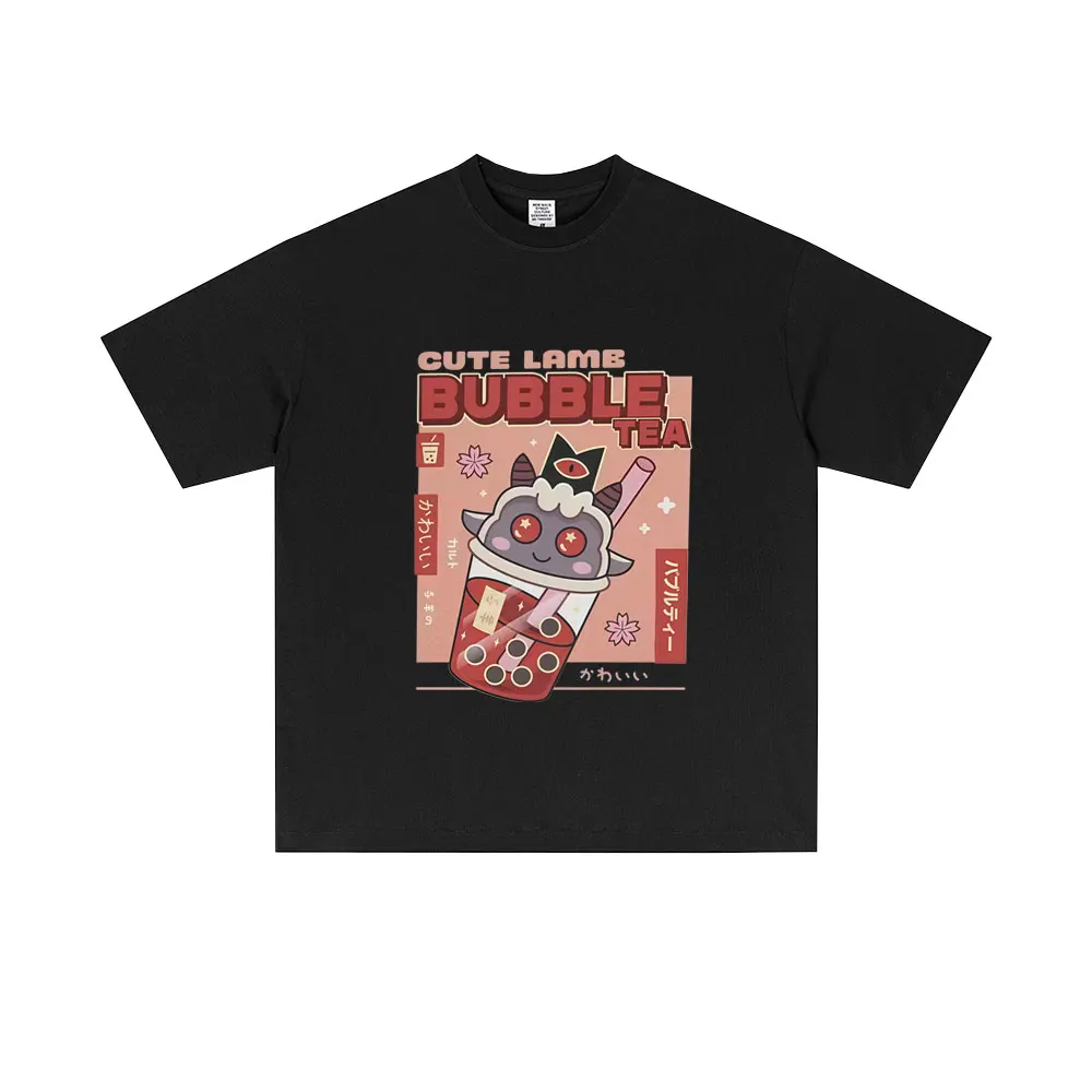 

Hot Sale Game Cult of The Lamb T-shirt Cute Lamb Bubble Tea T Shirts Summer Men Women Clothing Casual Retro Oversized T Shirt