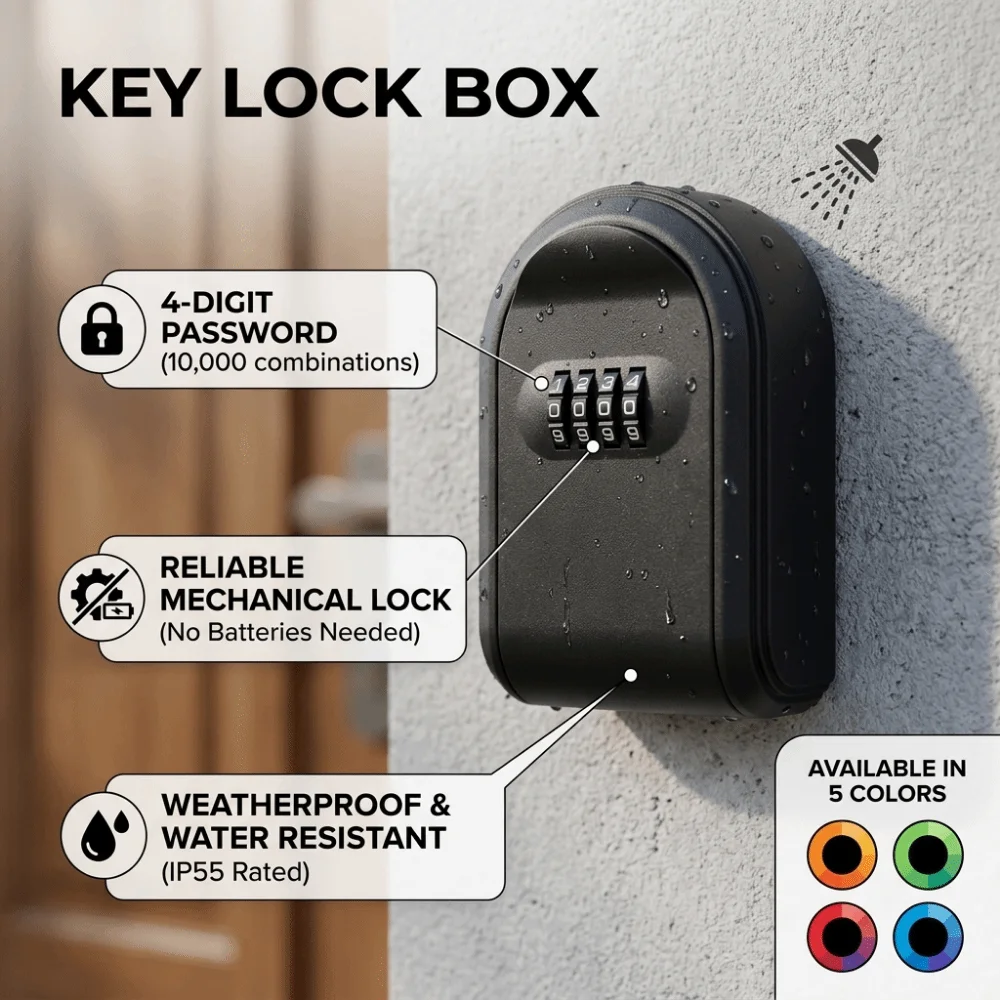Spare Key Full Plastic Password Key Box Universal Fit 4 Digit Password Key Lock Box Waterproof Anti-Theft Key Organizer Home