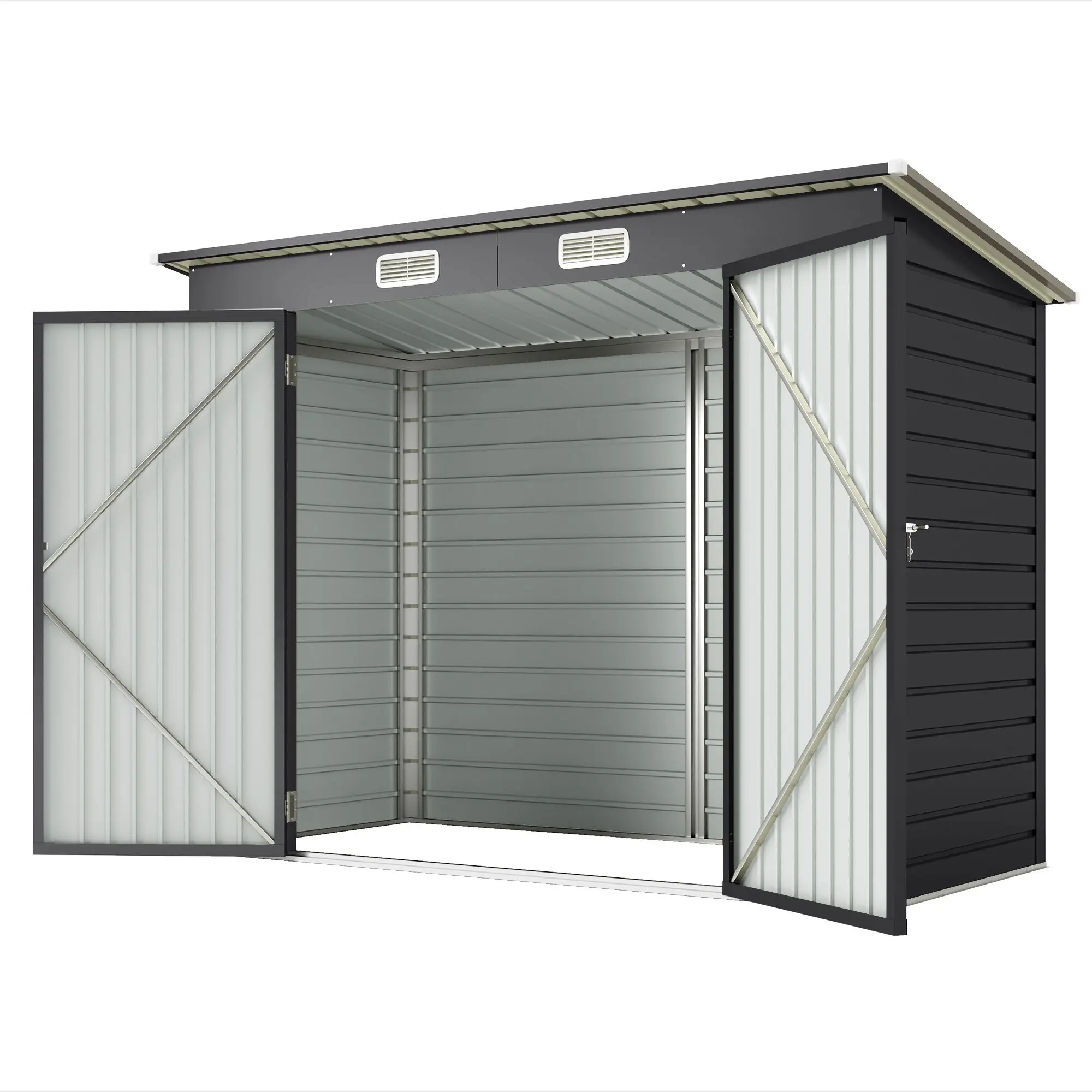

For 8 x 4FT Galvanized Garden Storage Shed, Metal Outdoor Shed with Double Doors and 2 Vents, Grey
