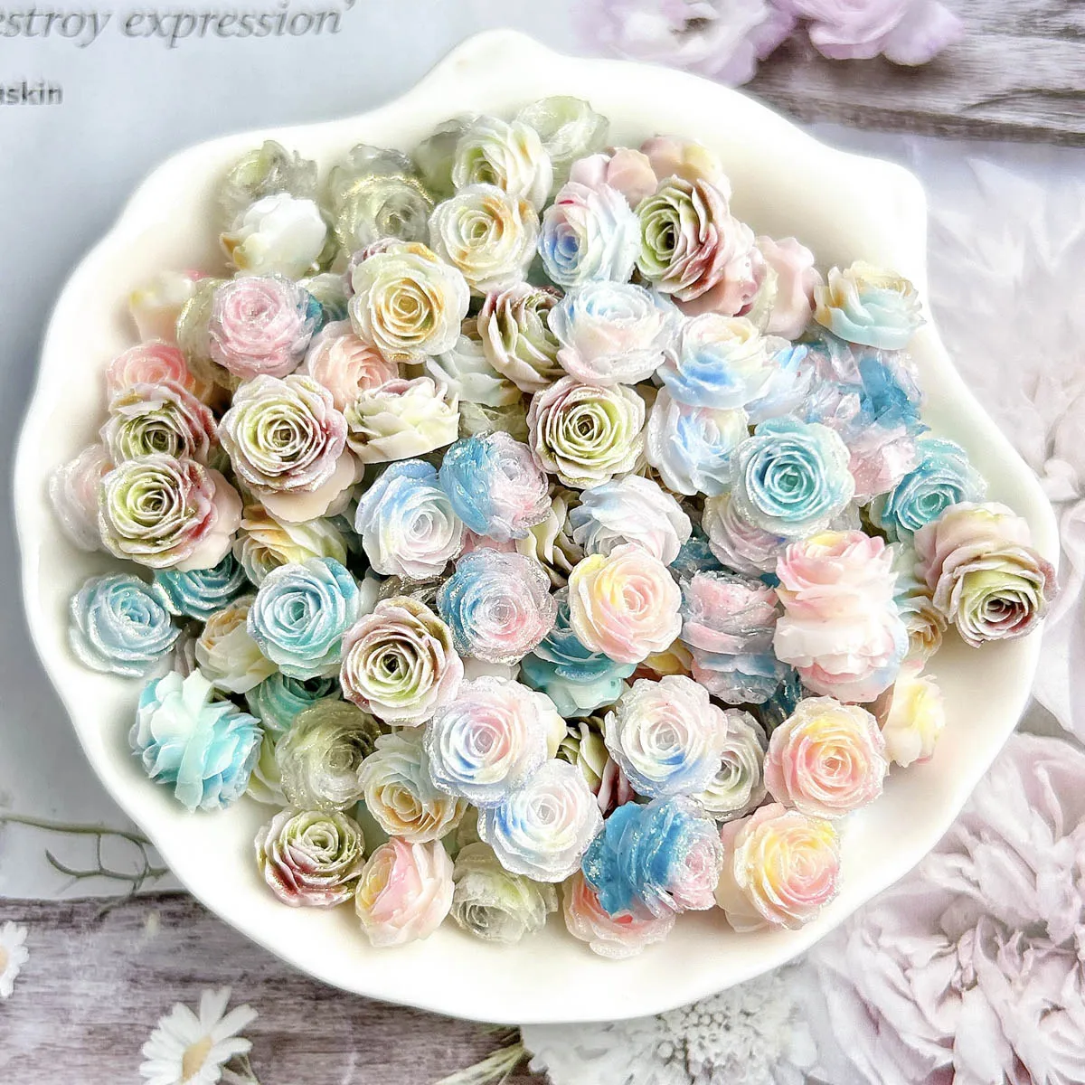 Breloques pour ongles en résine Rose lumineuse, plusieurs couleurs, 3D, fleur Fine et brillante de rêve, décorations pour Nail Art, boucles d'oreilles, matériaux pour ongles, DIY