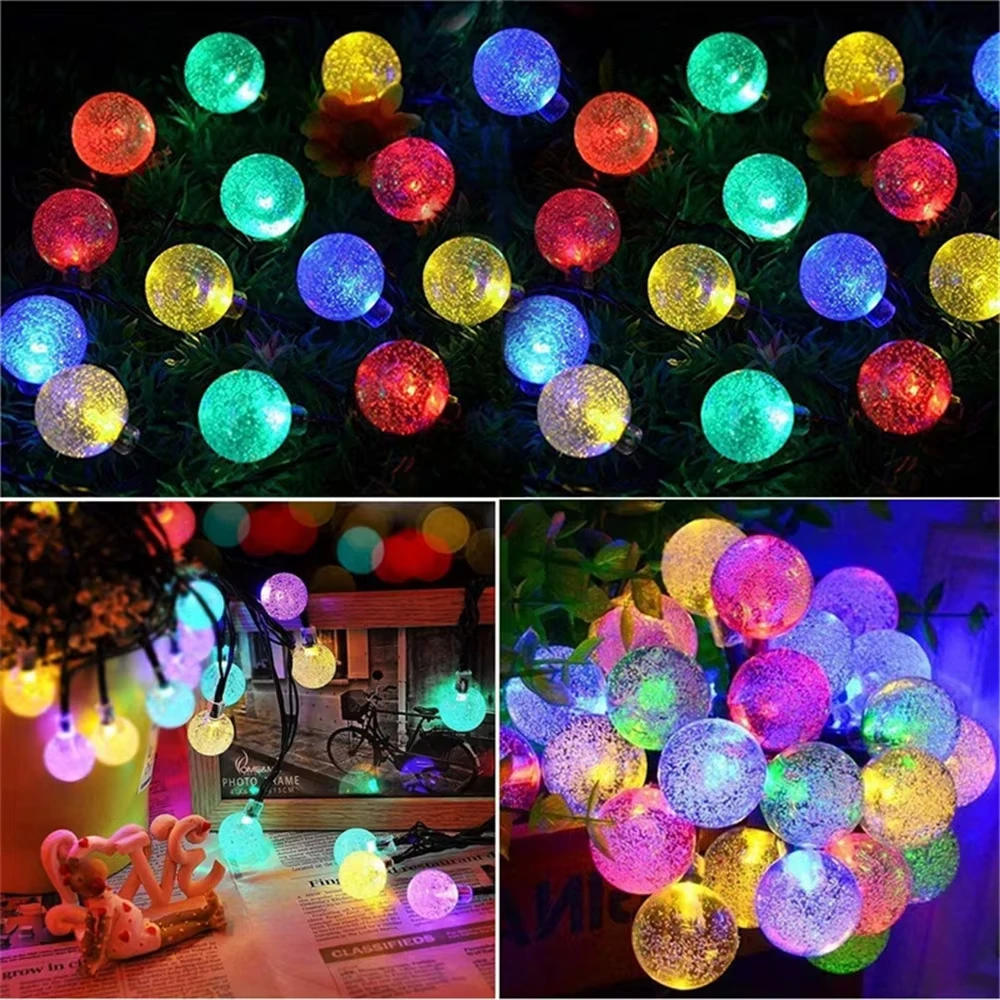 Christmas Solar Crystal Globe Fairy Lights Outdoor Waterproof LED String Lights for Patio Tree Fence Yard Christmas Decorations