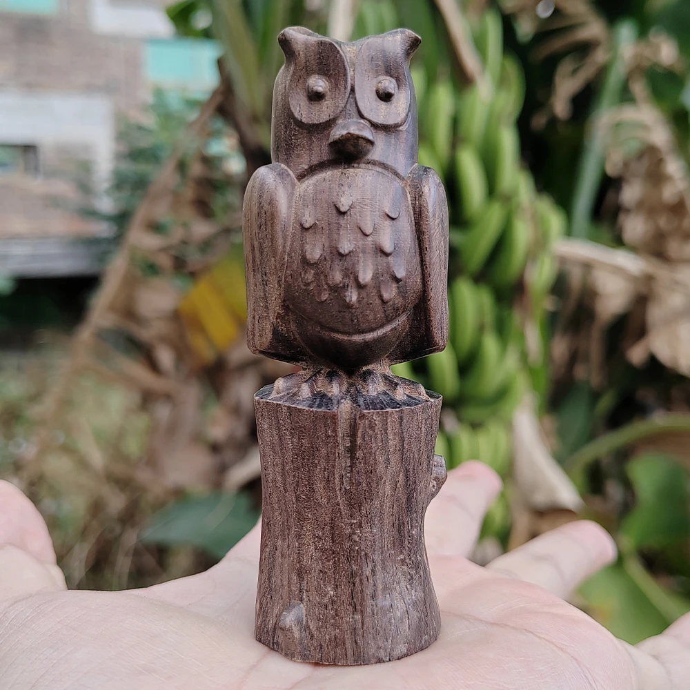 3.8 Inch Hand-Carved Wooden Owl Ornament, Abstract Style, Animal Theme, Suitable for Holiday Decorations, Tabletop Decorations, Home Decor, Bedroom, Housewarming Gifts, New Year Gifts, Centerpiece Decoration
