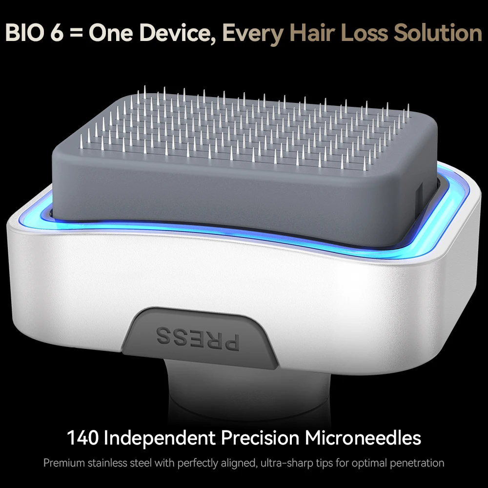 Bio6 Replacement Cartridges Disposable Stainless Steel 140‑Pin Derma Stamp Needle Tips for Scalp Facial Microneedling Treatment
