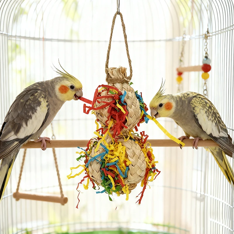 Bunte Lustige Vogel Papagei Spielzeug Papier Seide Hängen Käfig Vogel Kauen Spielzeug Natürliche Mais Schale Weben Papagei Molaren Biss Liefert