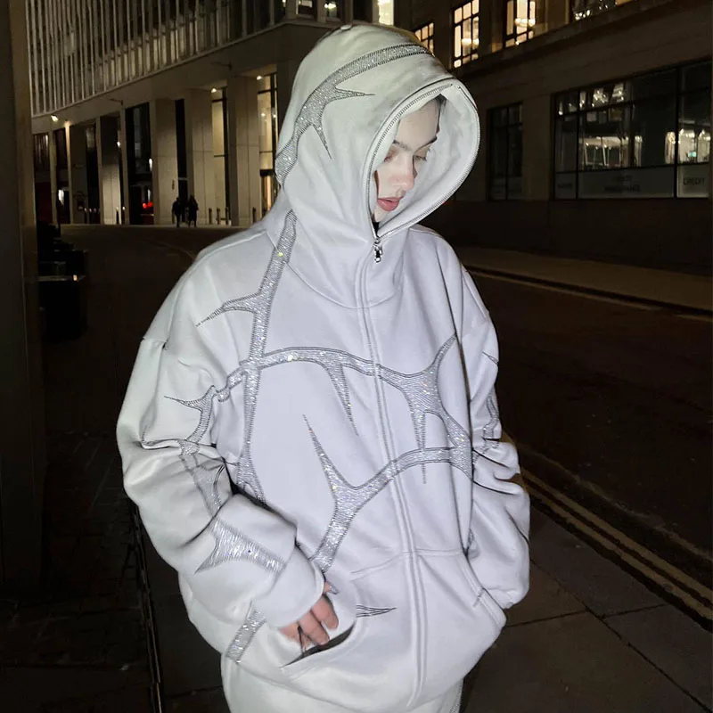 Y2K felpe con cappuccio retrò Harajuku strass grafica felpa con cappuccio oversize pantaloni sportivi Grunge giacca a maniche lunghe cappotto tute