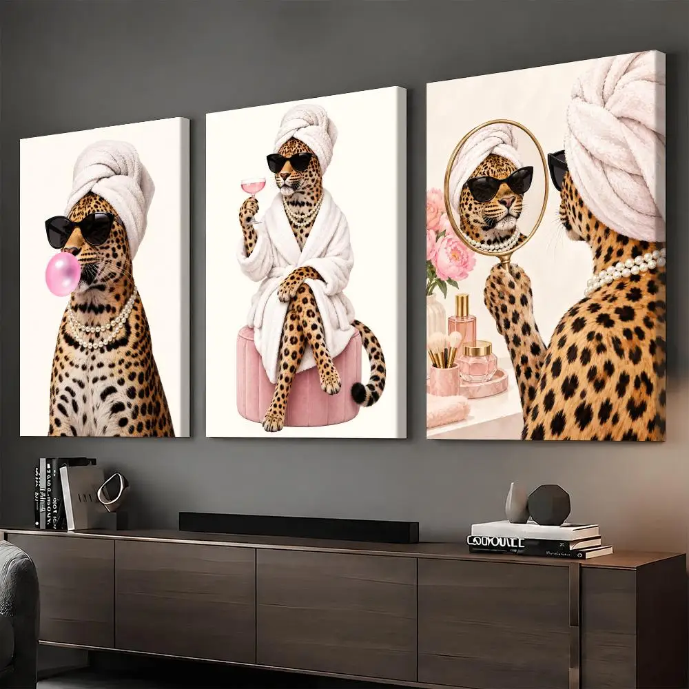 Spa Leopard Chic Framed Wall Painting HD Canvas Print Poster Wall Art | Optional Frame | Modern Hallway Decor