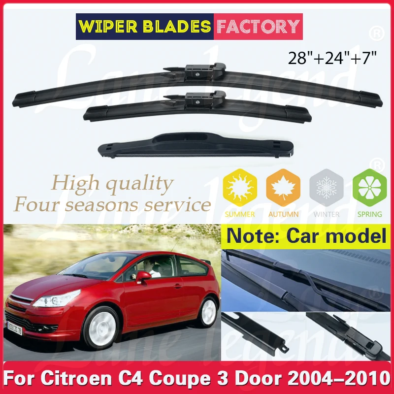 

For Citroen C4 Coupe 3 Door 2004 - 2010 Wiper Front Rear Wiper Blades Windshield Windscreen Rain Brush 28"24"7" Car Accessories