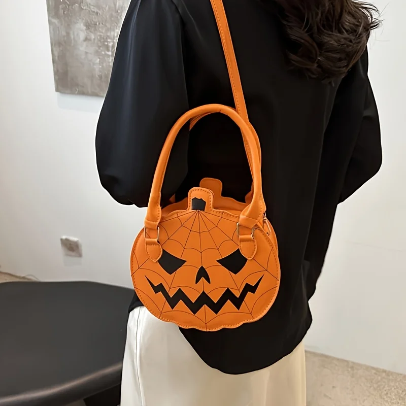2 Styles to Choose From, 3D Pu Halloween Pumpkin Pattern Bag, Can Be Carried by Hand, Worn on One Shoulder, or Worn Crossbody, with Contrasting Color Design, Women's Bag, Suitable for Halloween, Christmas, New Year Themed Parties, Women's Small Round Bag, Phone Bag, Coin Purse