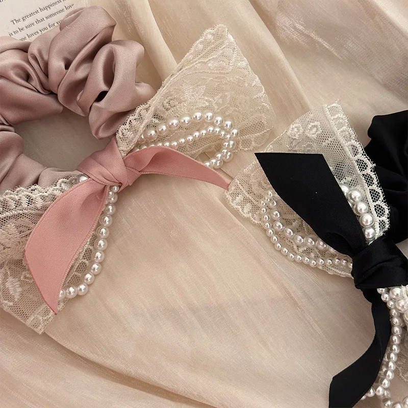 Hair accessories for women girl elastic bands ties rubber scrunchies korean fashion bow sweets kpop popular ribbon pearl fairy