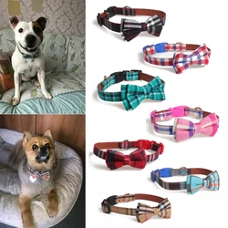 Black English Tartan Dog Collar Bowknot Collar with Buckle Pet Collar Original Design Leather Pet Collar Cat Buckle Closed