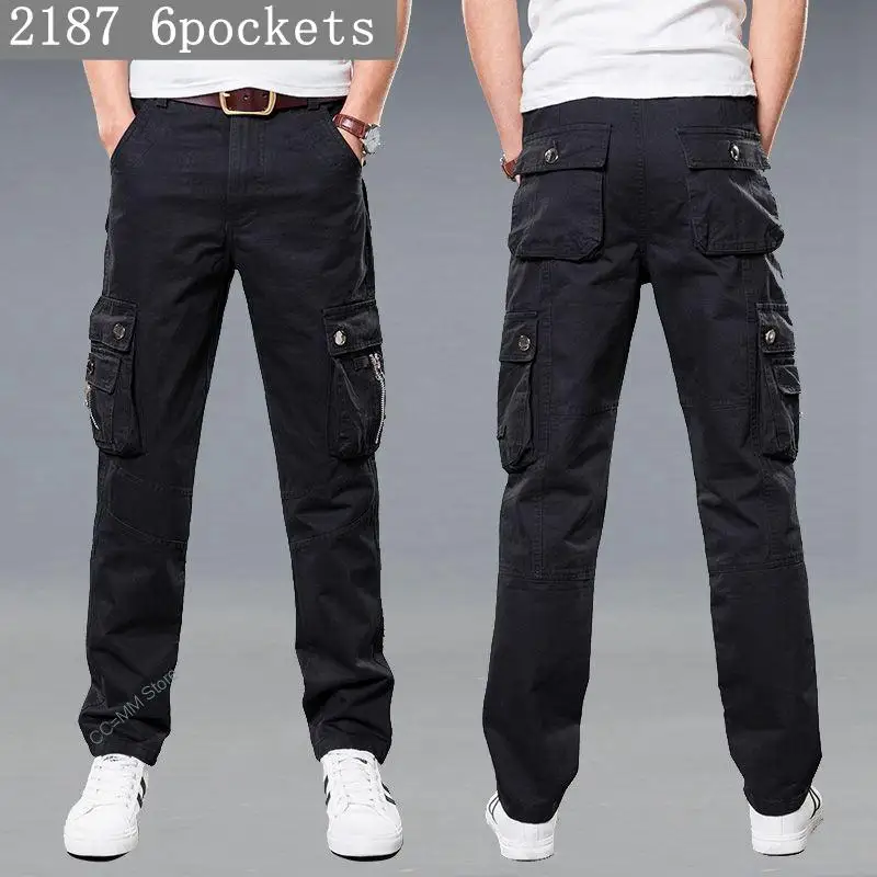 Spring overalls men\'s thick loose straight multi-pocket tide brand outdoor autumn casual wear long pants