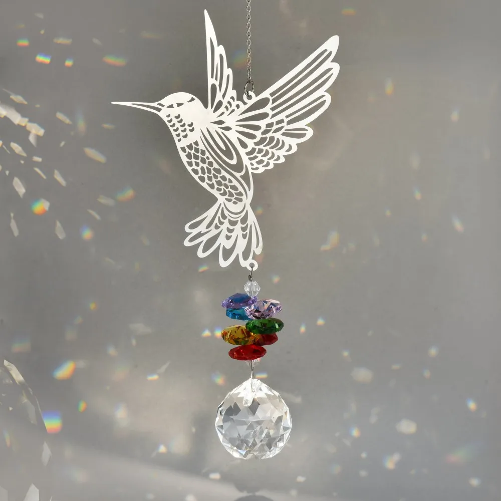 Hummingbird Crystal Prism Sun Catcher Pendant Prisms Rainbow Maker Wind Chimes Window Hanging Ornament Garden Home Decoration