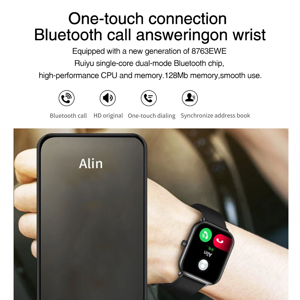 BT 통화 스마트 워치 남성 정보 알림, 350mAh 스마트워치, 여성 100 + 스포츠 모드 팔찌, 혈압 모니터, 1.96 인치