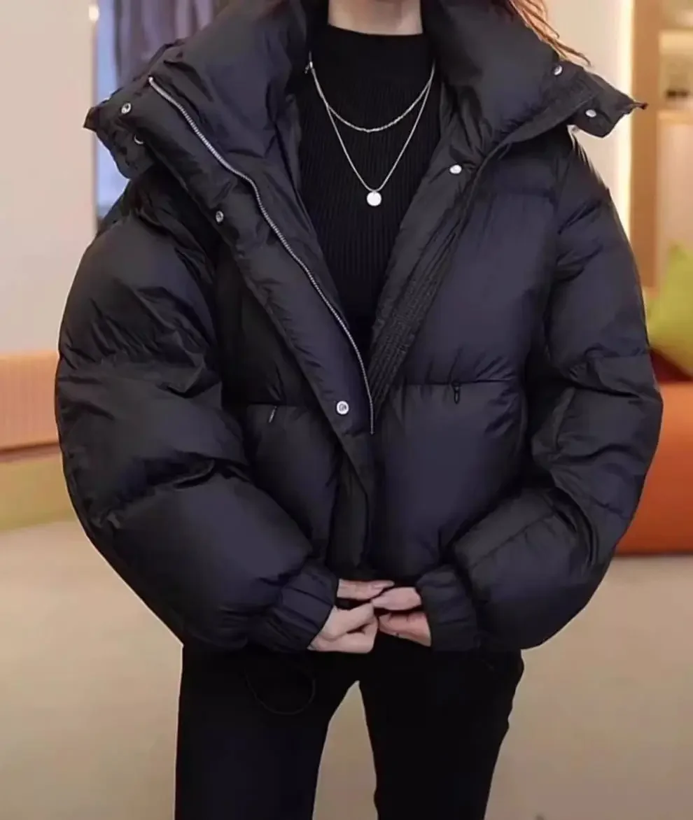 2025年秋冬の女性用高級綿入りジャケット、無地、フード付き、オーバーコート
