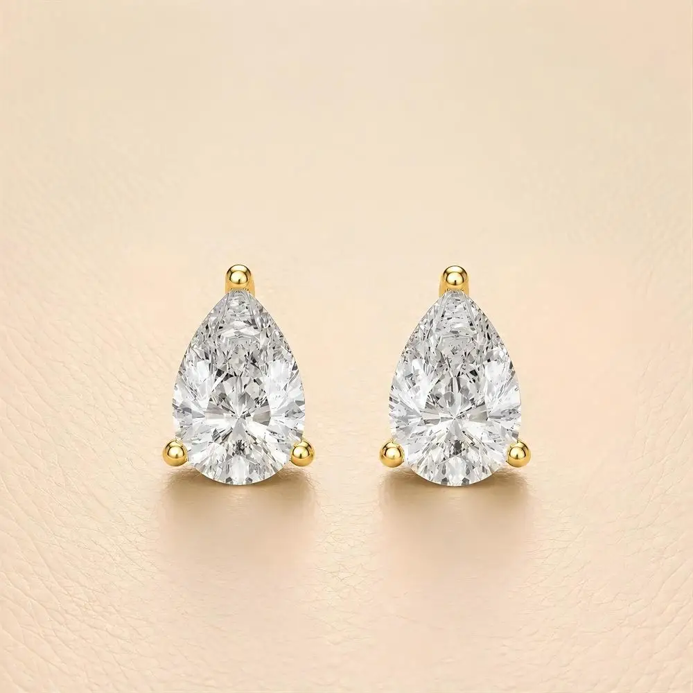 CANNER 925 Sterling Silver 0.5-2CT Pear Cut CZ Stud Earring For Women Girls 18K Gold Plated Earring Simple Wedding Party Jewelry