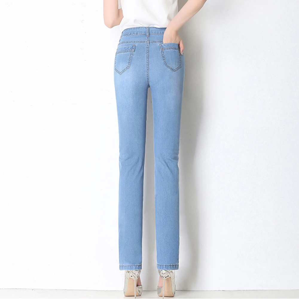 Celana JEANS DENIM ทรงดินสอเข้ารูปสำหรับผู้หญิงผ้าคอตตอนยืดตรงขนาดพิเศษให้6XL