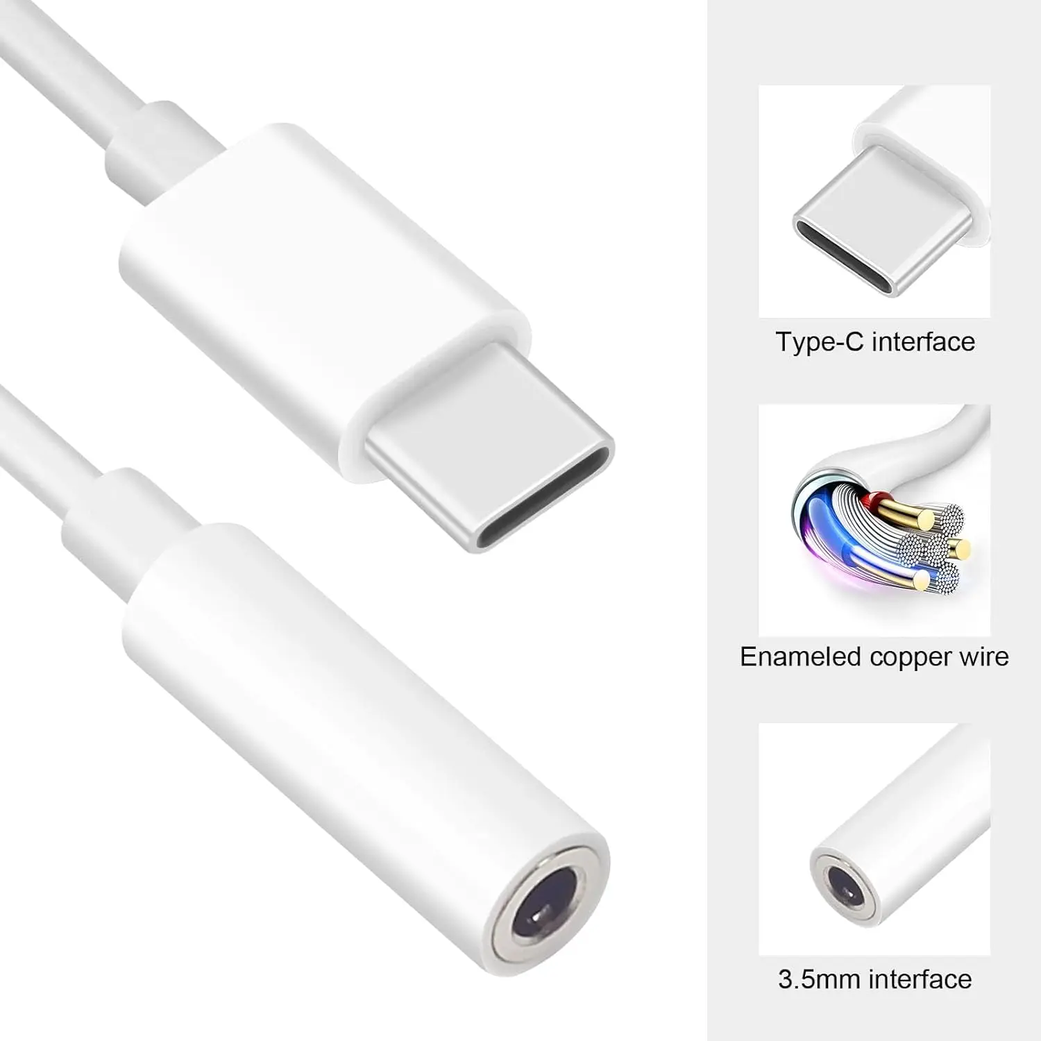 USB Type-C to 3.5mm Headphone Adapter, Universal Digital Chip Type-c to Aux Cable for Redmi note/Samsung Galaxy S22 S21 S20