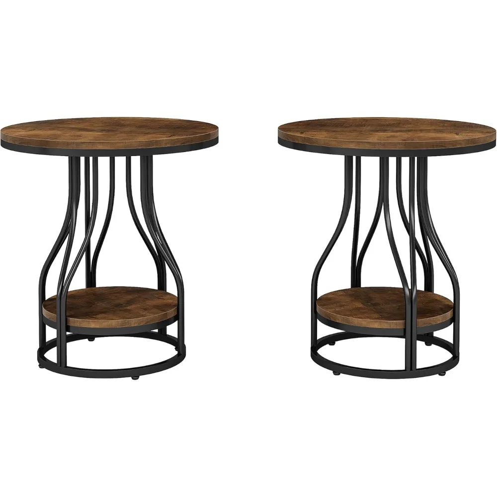 Contemporary 2-Tier Side Table with Storage for Living Room, Compact Bedside Table for Couch or Nightstand Use