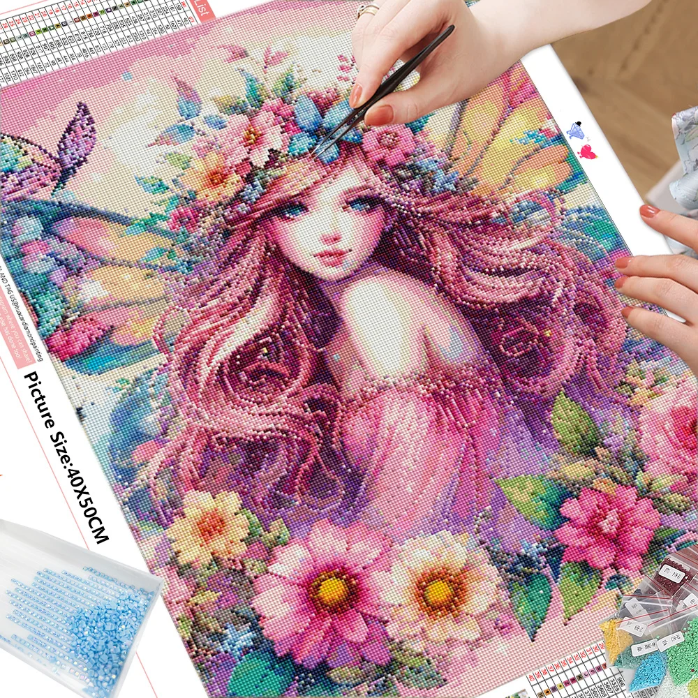 HUACAN Diamond Painting Girl New Arrival Flower Cross Stitch Embroidery Portrait Picture Rhinestones Mosaic Handicraft