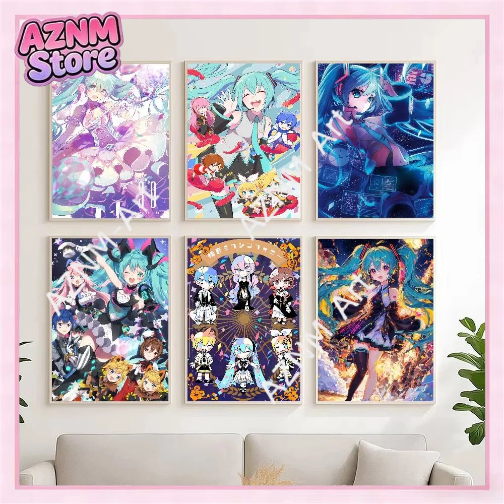 1pc Anime H-Hatsunes M-MikU Poster Self-adhesive Art Waterproof Paper Sticker Coffee House Bar Room Wall Decor