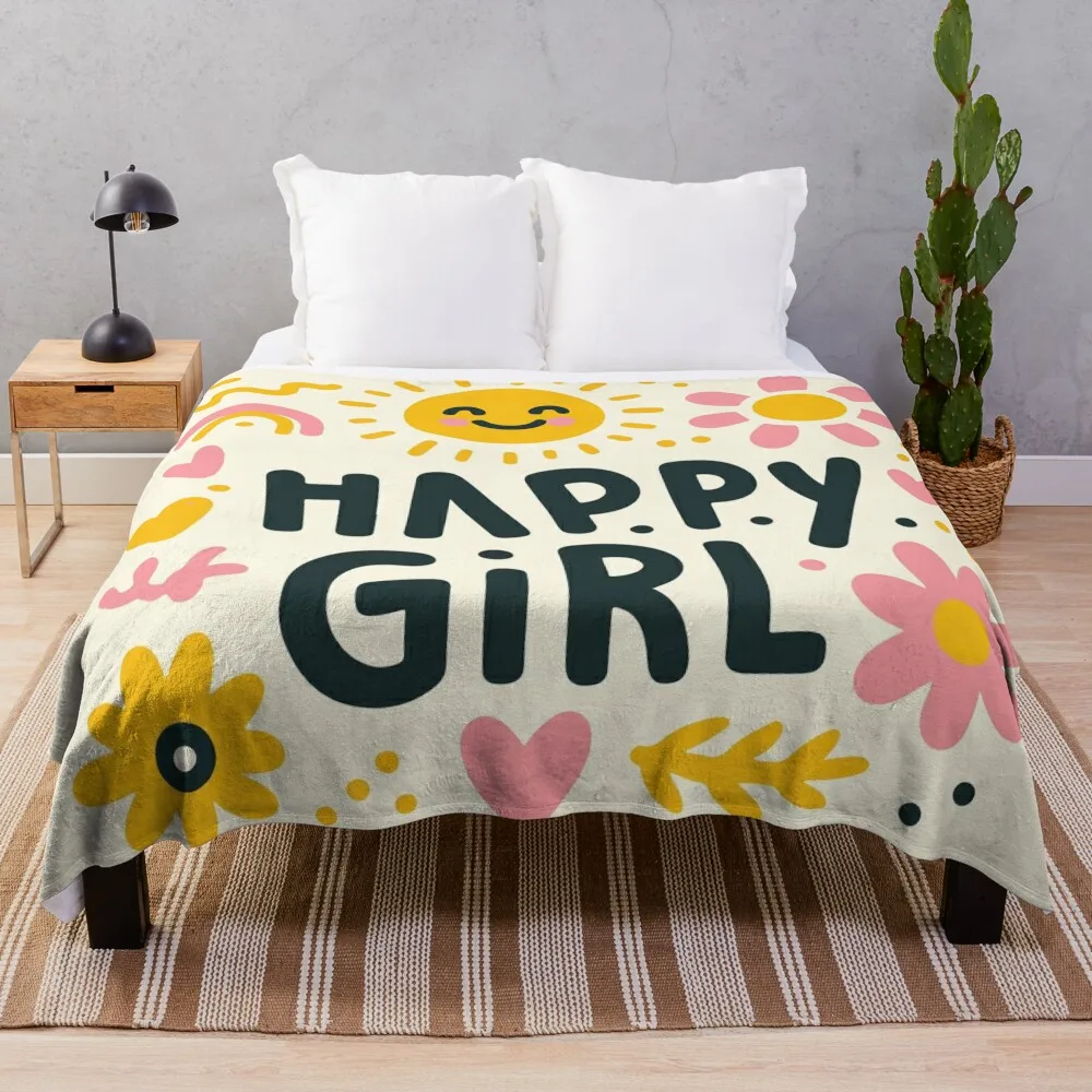 

Happy Girl Throw Blanket christmas gifts Decorative Throw Blankets