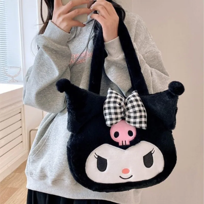 Sanrio Kuromi Plush Bag Cute My Melody Backpack Shoulder Bag Kawaii Cinnamoroll Tote Makeup Plush Large Handbag Girl heart Gift