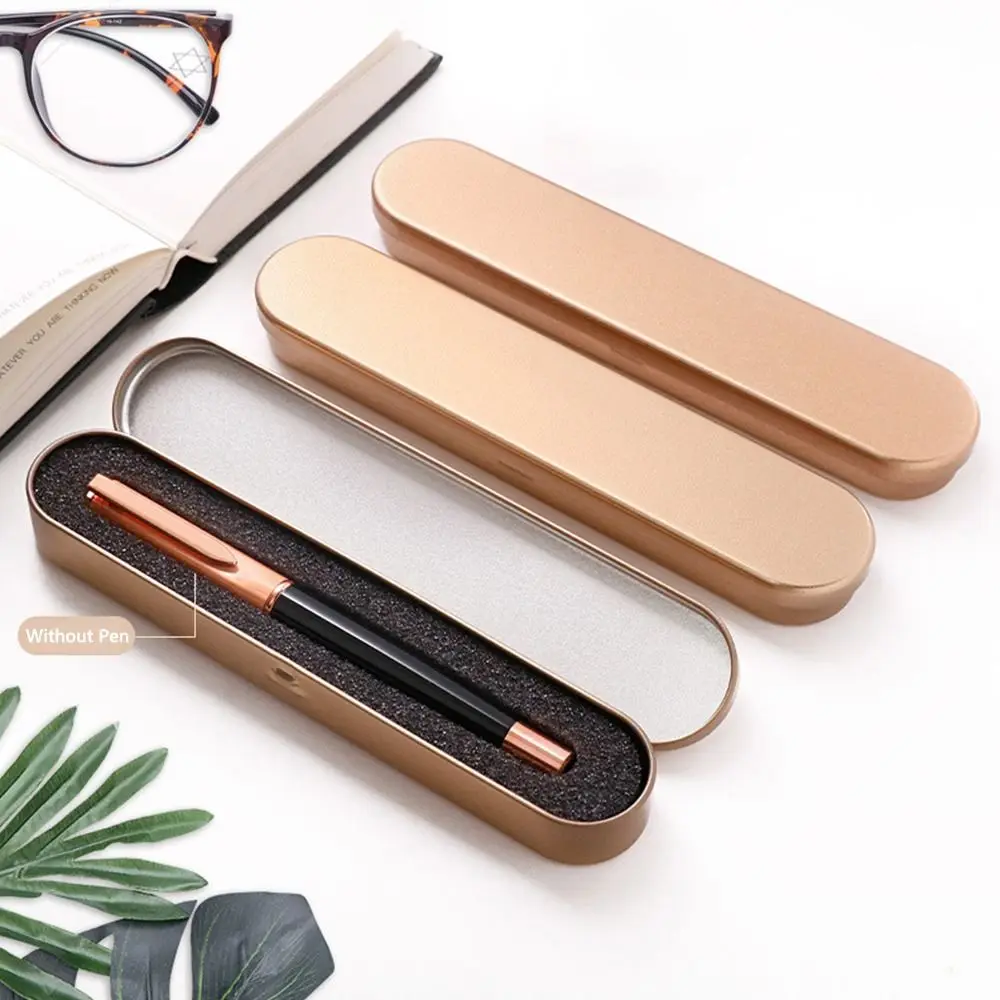 Portable Metal Tin Box Rectangular Multifunctional Pencil Case with Sponge Lining Stationery Box School Office