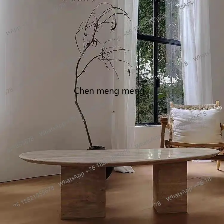 와비 샌드 윈드 내추럴 트래버틴 커피 테이블 거실 가정용 소파 사이드 테이블 모던 라이트 럭셔리 크림 윈드 테이블