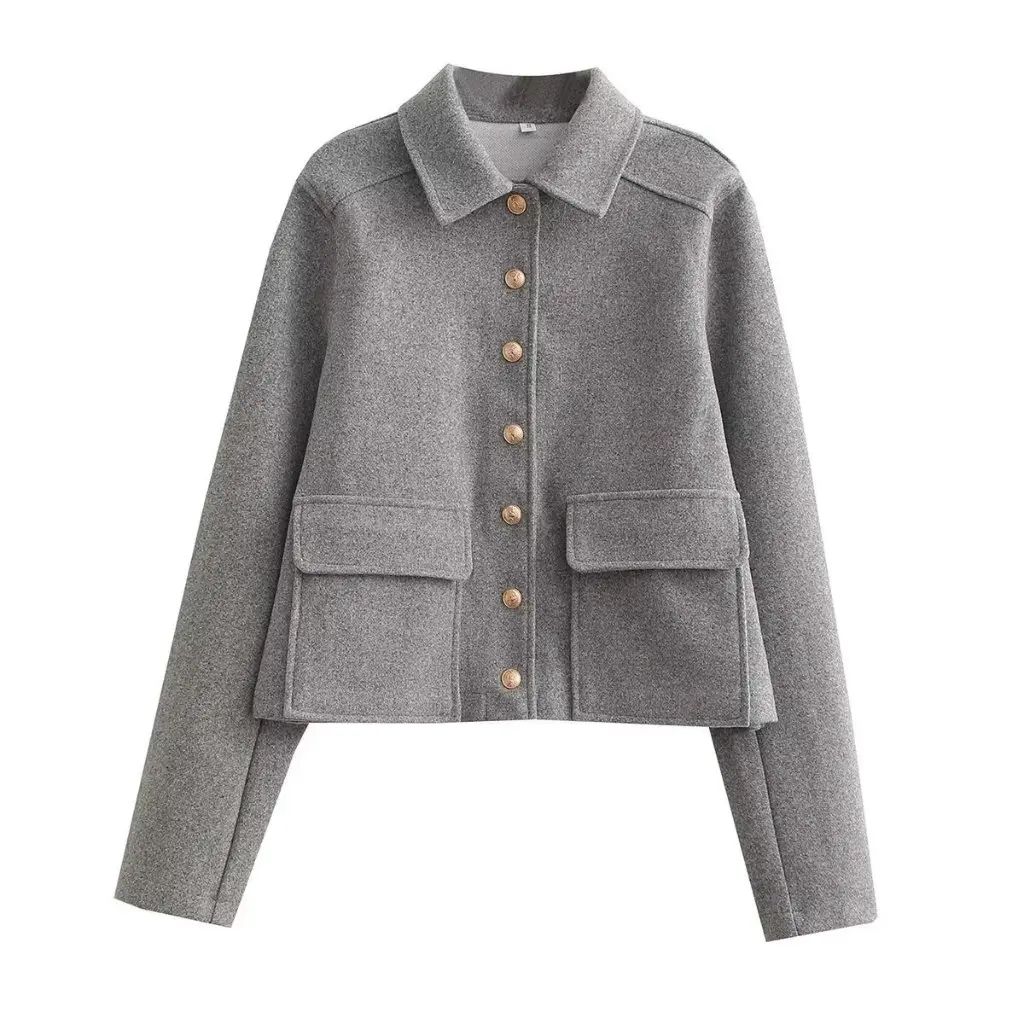 

Women's Y2K2023 Summer Short Coat French Lapel Style Large Pocket Slub Jacket European American Fashion