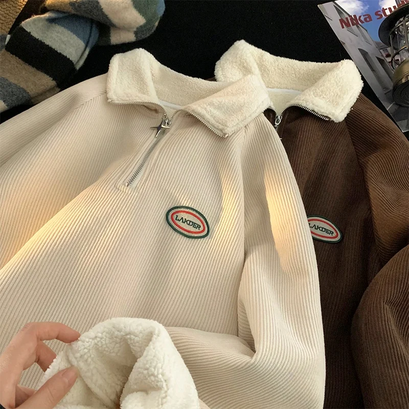 

Мужская теплая зимняя куртка-худи на флисовой подкладке с молнией, из вельвета с начесом, в американском стиле, повседневная одежда