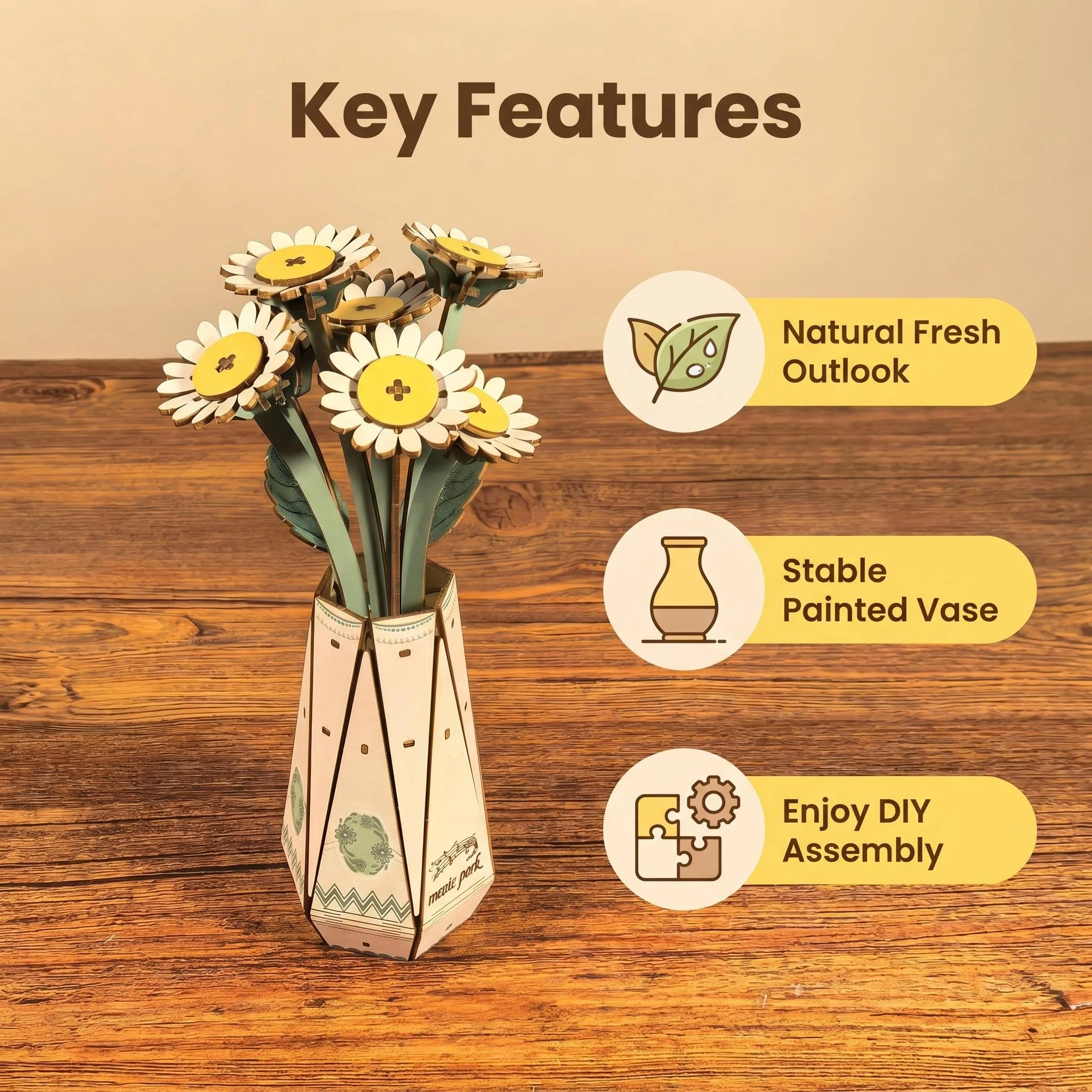 3D Wooden Puzzles Little Daisy DIY Puzzle Model Kits for Adults Creative Craft Gifts