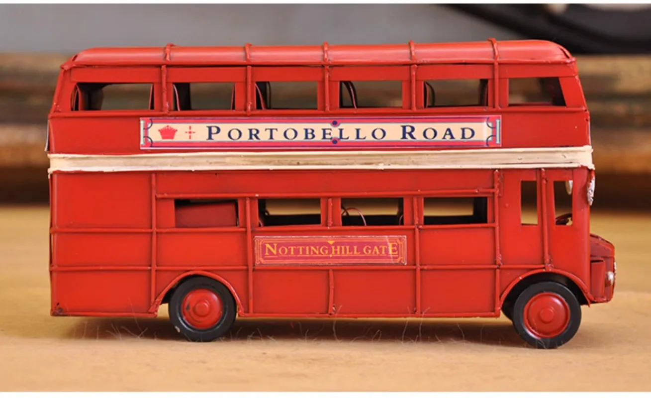 Vintage British Double-decker Bus Model Iron Art Industrial Style Decoration Figurine Miniature Gift