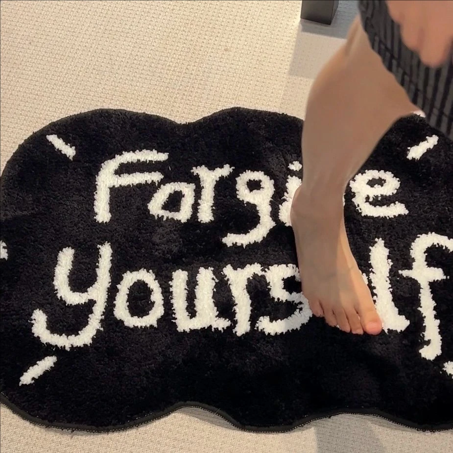 

Household Tufted Floor Rug Bathroom Soft Flocking Mats Black Nordic Letters Elements for Hallway Living Room Bed Side Carpets