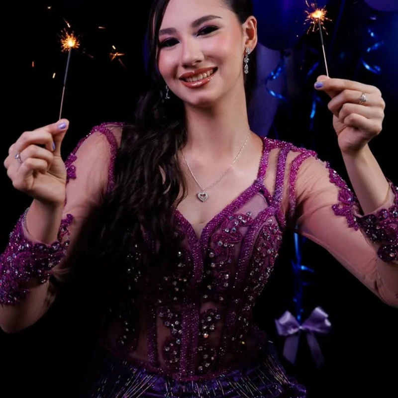 

simple Shiny Purple Quinceanera Dress Lace Tull glitter decal Long tail vestidos de 15 Quinceanera ﻿Customized