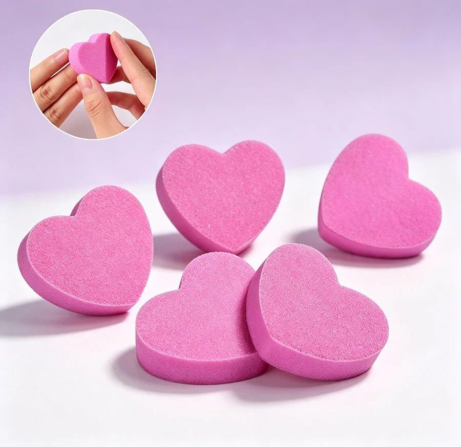 5/ 10Pcs Mini Heart Nail Sponge Buffers, Nail Polishing Block, Double Sided Nail Buffer Sanding Block, Nail File for Natural Nai