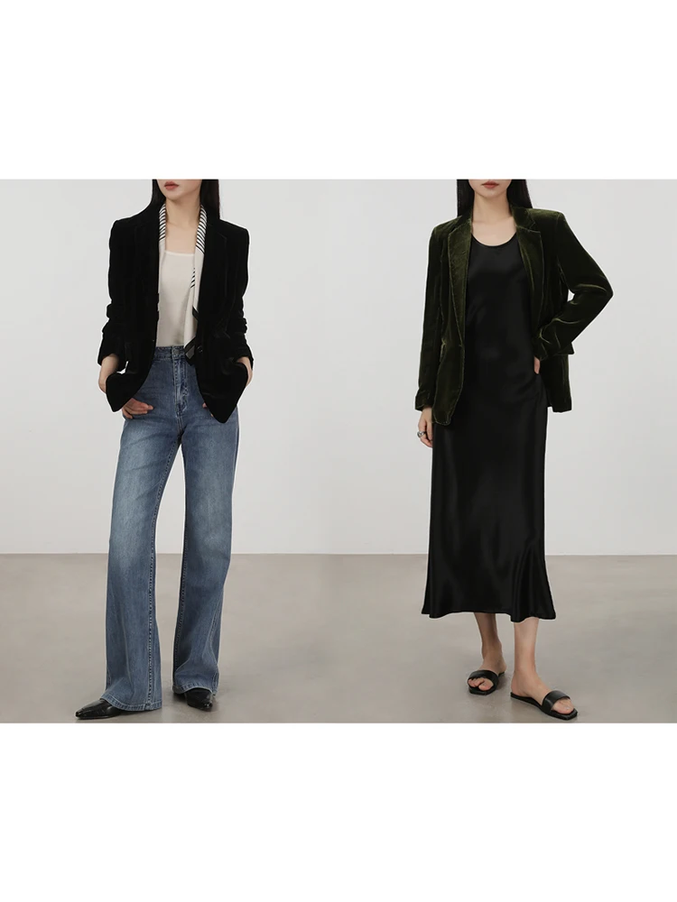 

Jin New Arrival Velvet Silk Jaet Slimming Top Luxury Sensation Commute Friendly Loose Fit Long Sve