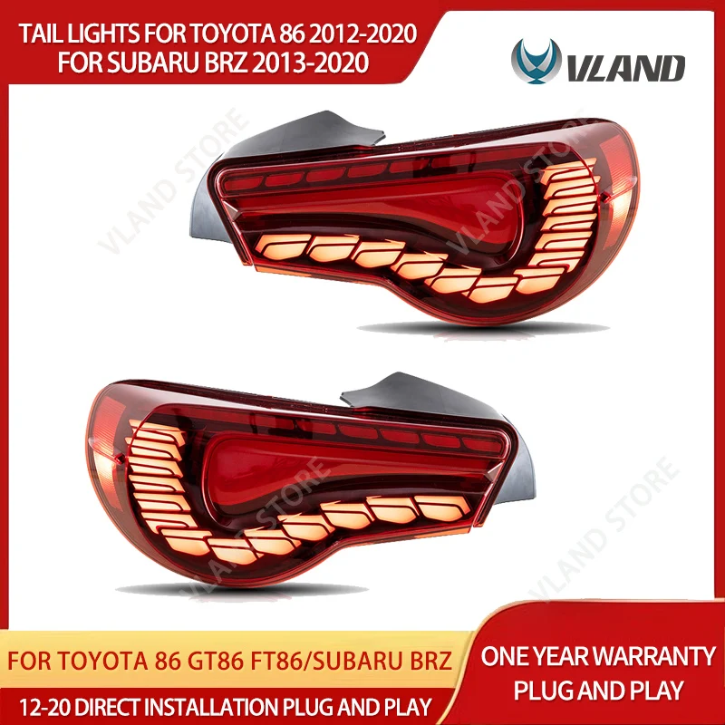 For 86 GT86 FT86 2012-2020 BRZ 2013-2020 FR-S VLAND LED Tail Lights Dragon Style Sequential Turn Signal Dynamic Welcome Lighting Car Rear Lamps