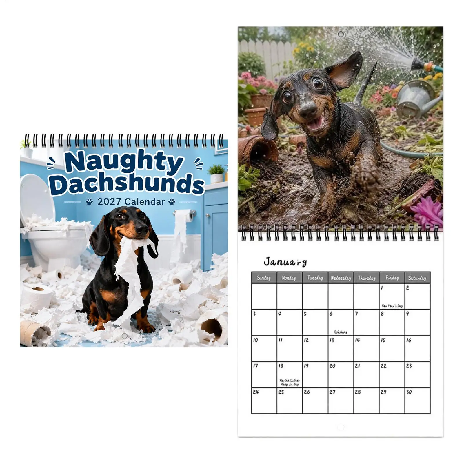 2027 Dachshund Wall Calendar With 12 Month Planner Pages Funny Cute Puppy Photos For Home Office Organization And Daily Planning