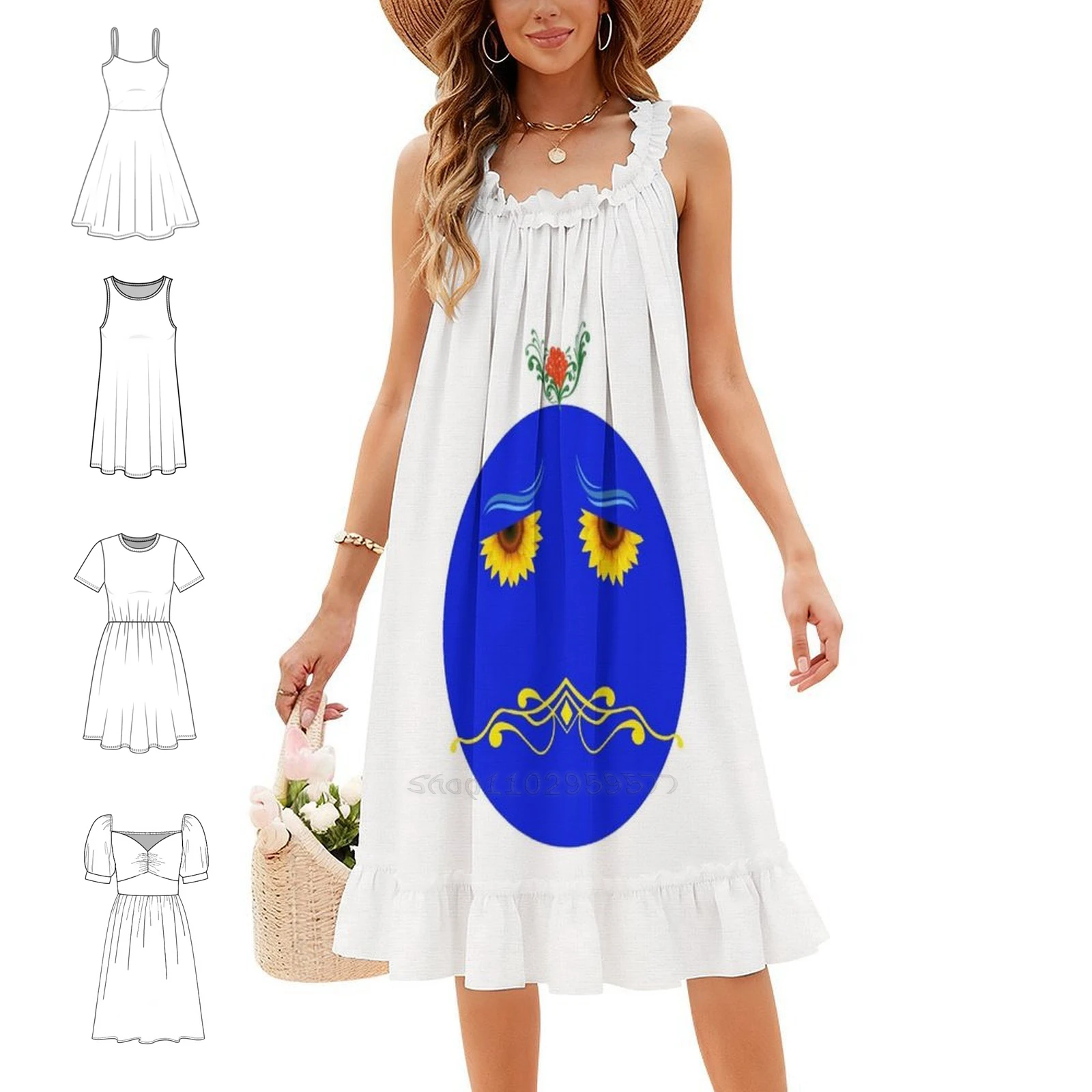 Women Fashion Gown - T-shirt con sorriso triste a girasole