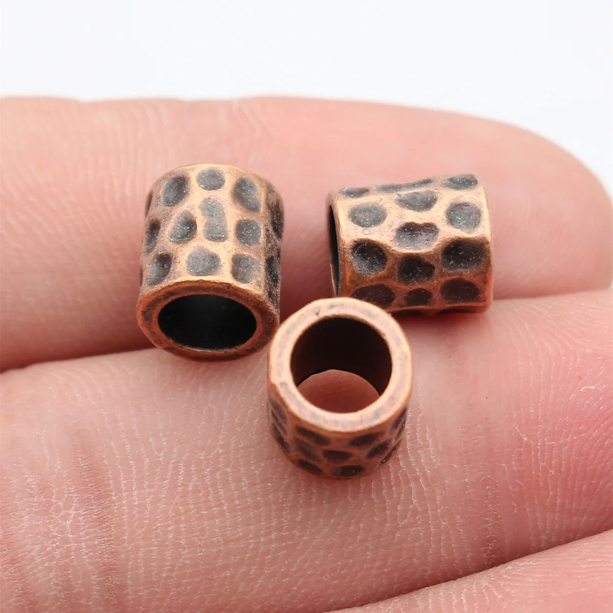 10pcs 9.9x8.8x8.7mm 3 Colors Hammered Tube Beads, Spacer Beads, Large Hole Beads, Braided Beads DIY Jewelry Findings
