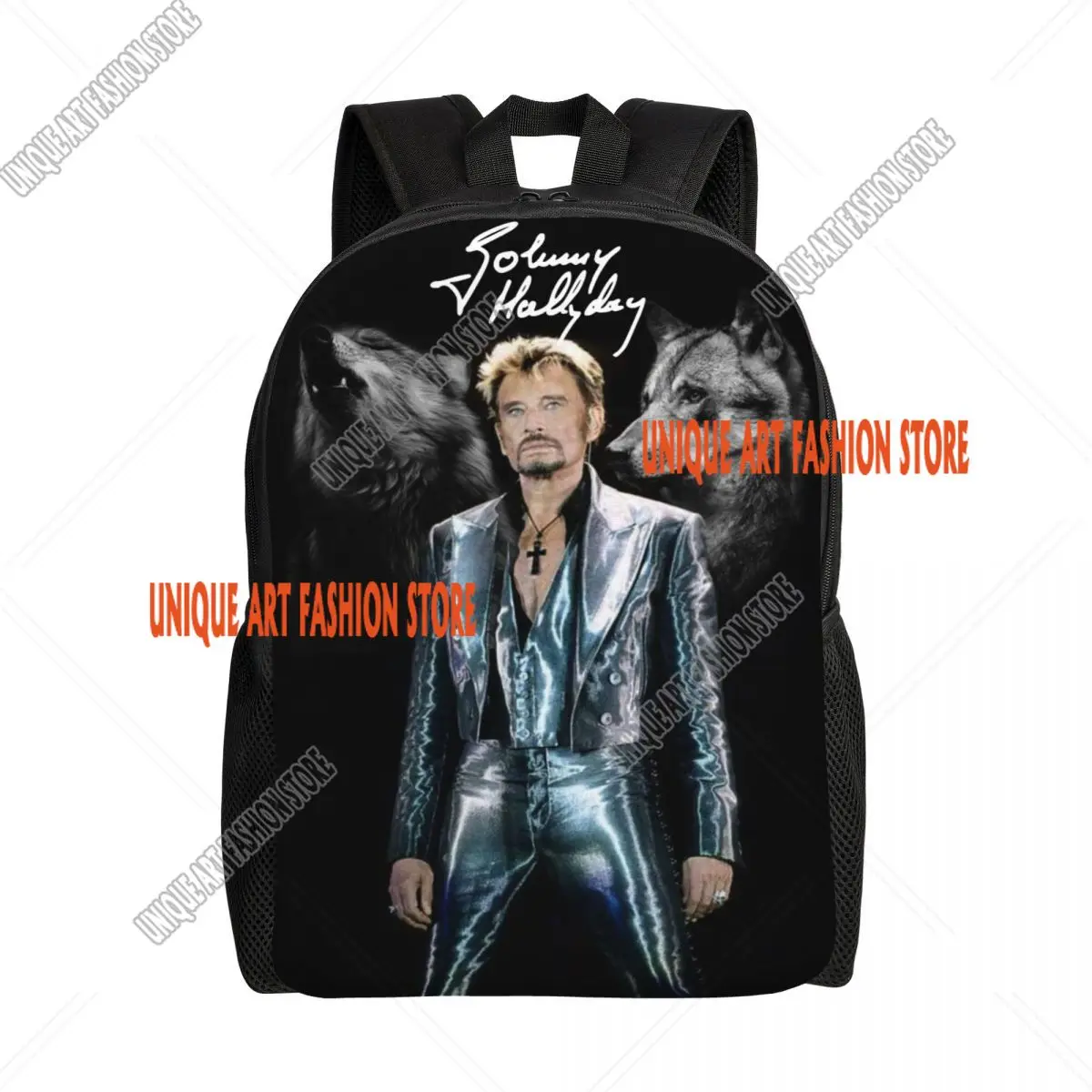 Personalized French Rock Legend Johnny Hallyday Backpacks Men Women Casual Bookbag for College School Bags