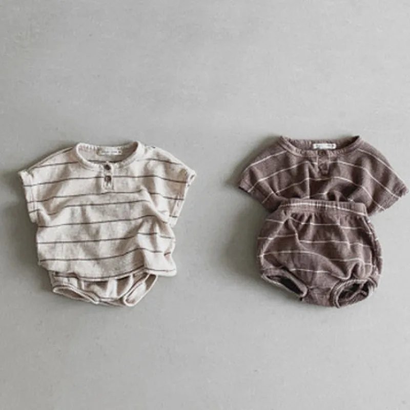 2026 Summer New Baby Short Sleeve Clothes Set Boys Girls Cute Casual Striped T Shirts + Shorts 2pcs Suit Toddler Cotton Outfits